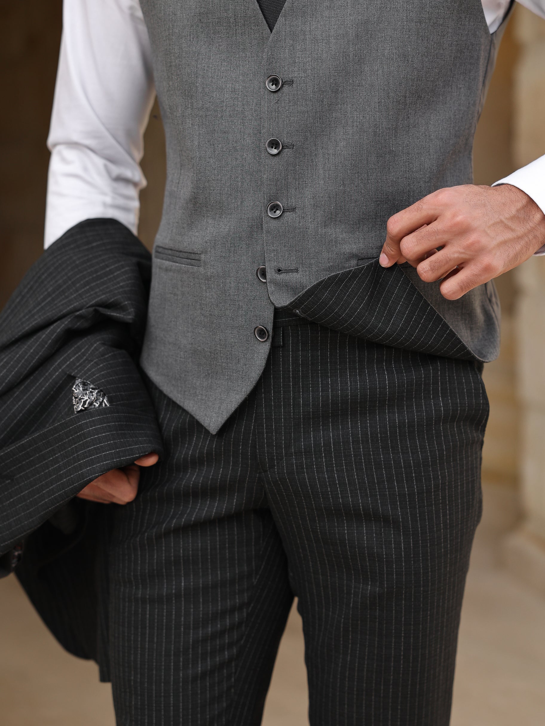 Black Double-Sided Vest Suit 3-Piece VIOSSI