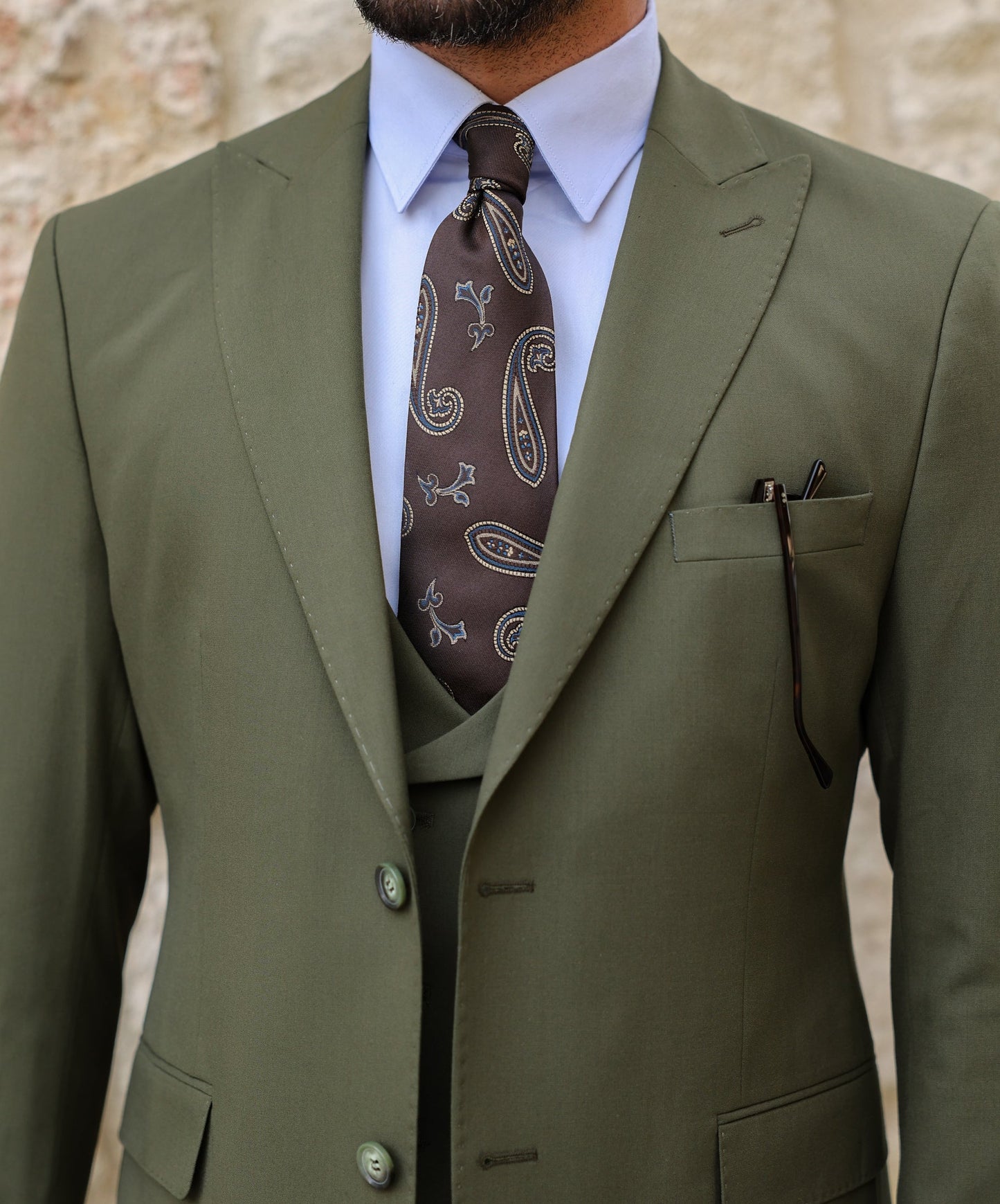 Khaki Modern-Fit Suit 3-Piece VIOSSI