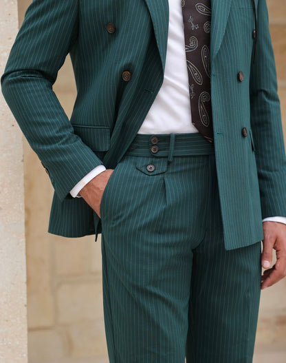 Green Striped Double Breasted Suit 2-Piece VIOSSI