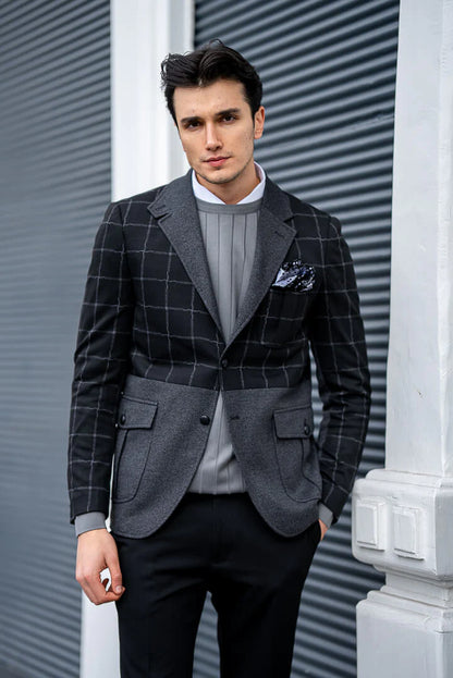 Brabion Black-Gray Checked Men's Jacket