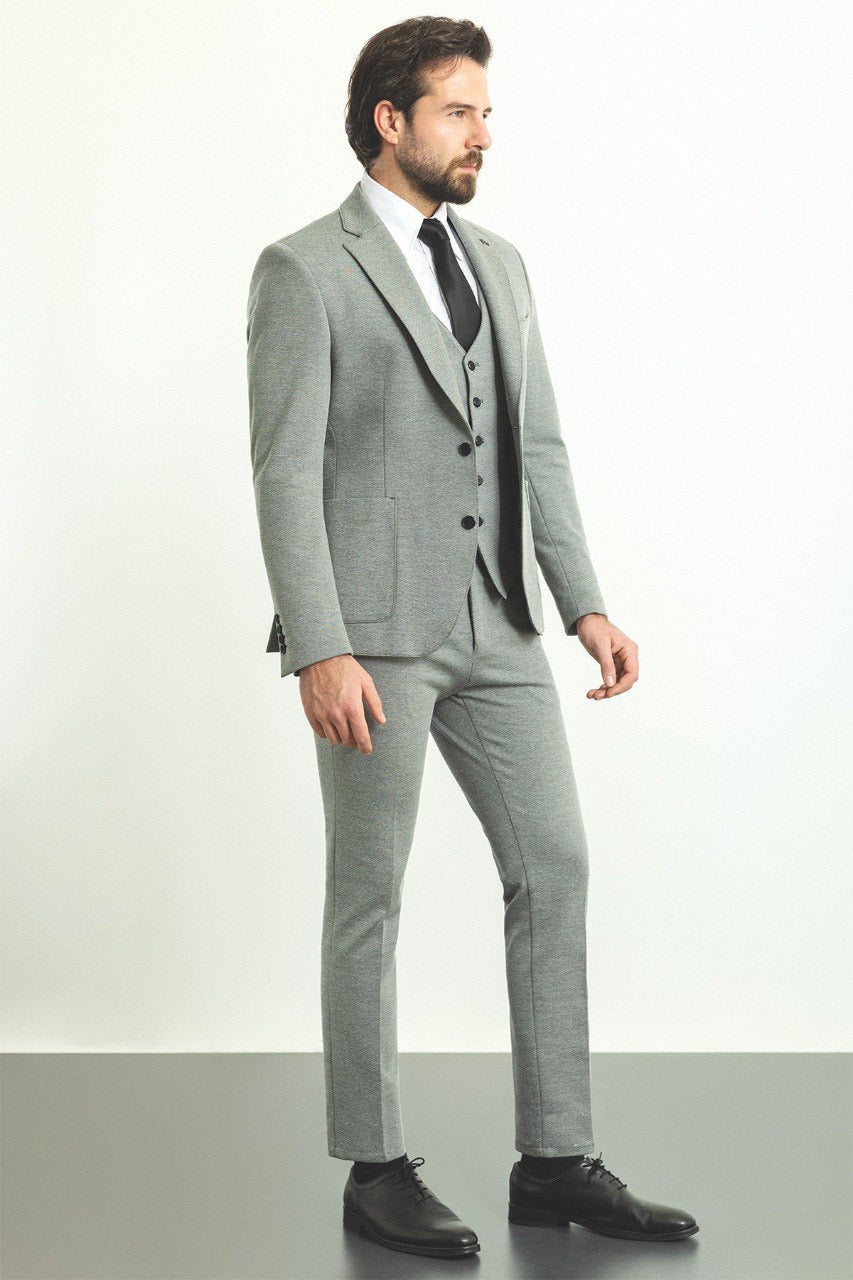 Brabion Rocco Gray Slim Fit Notch Lapel 3 Piece Suit