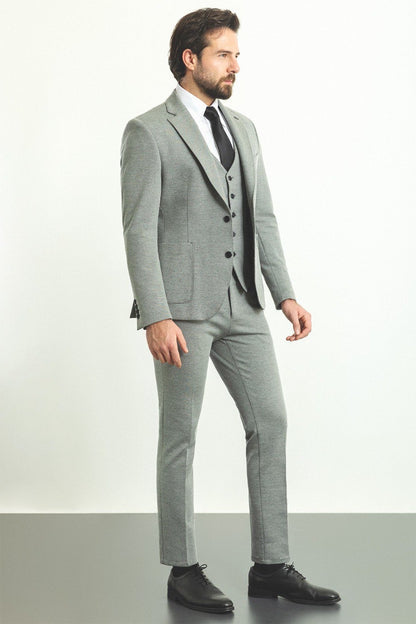 Brabion Rocco Gray Slim Fit Notch Lapel 3 Piece Suit