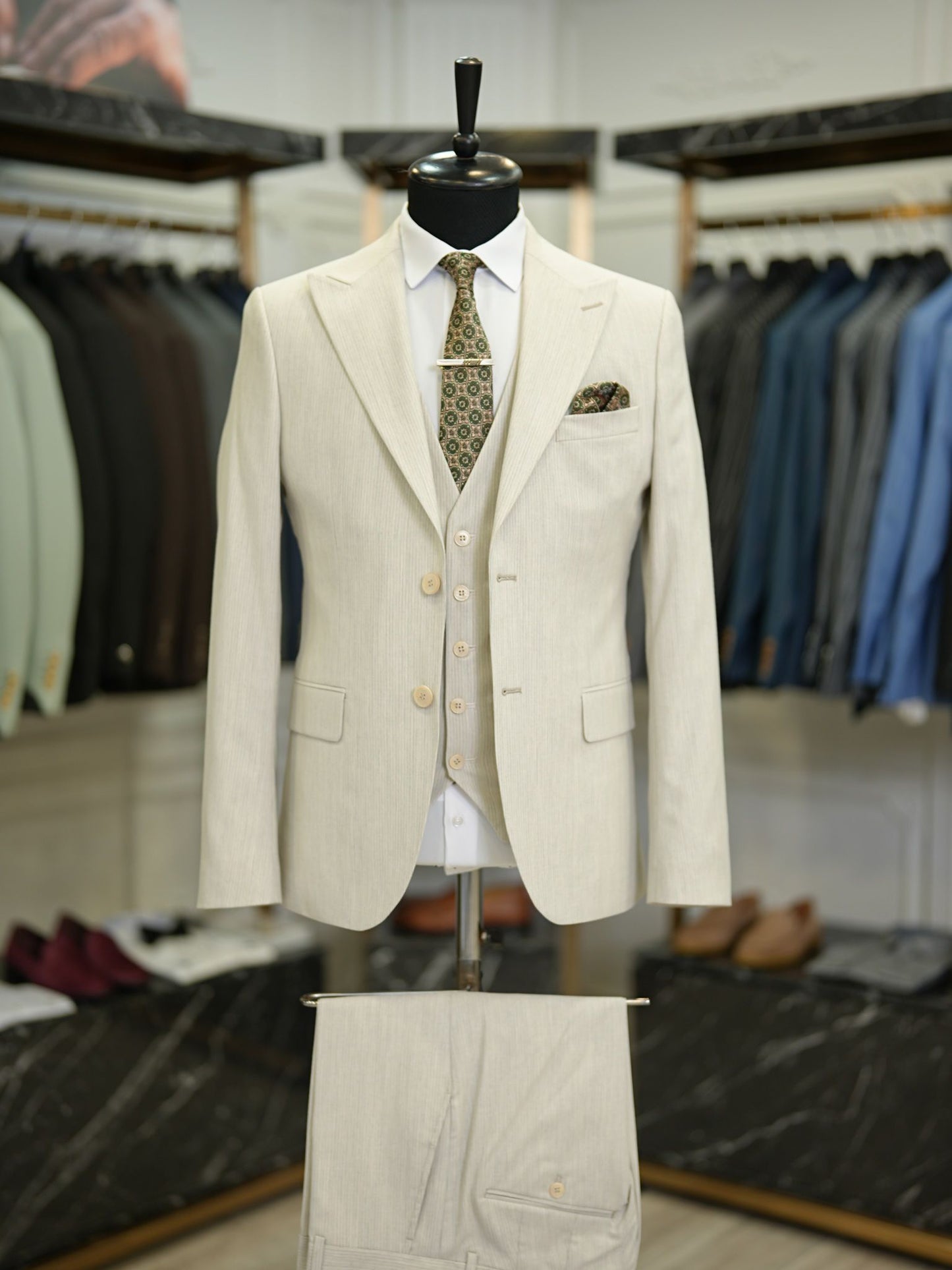 Brabion Maison Beige Slim Fit Pinstripe Suit - Versatile Elegance