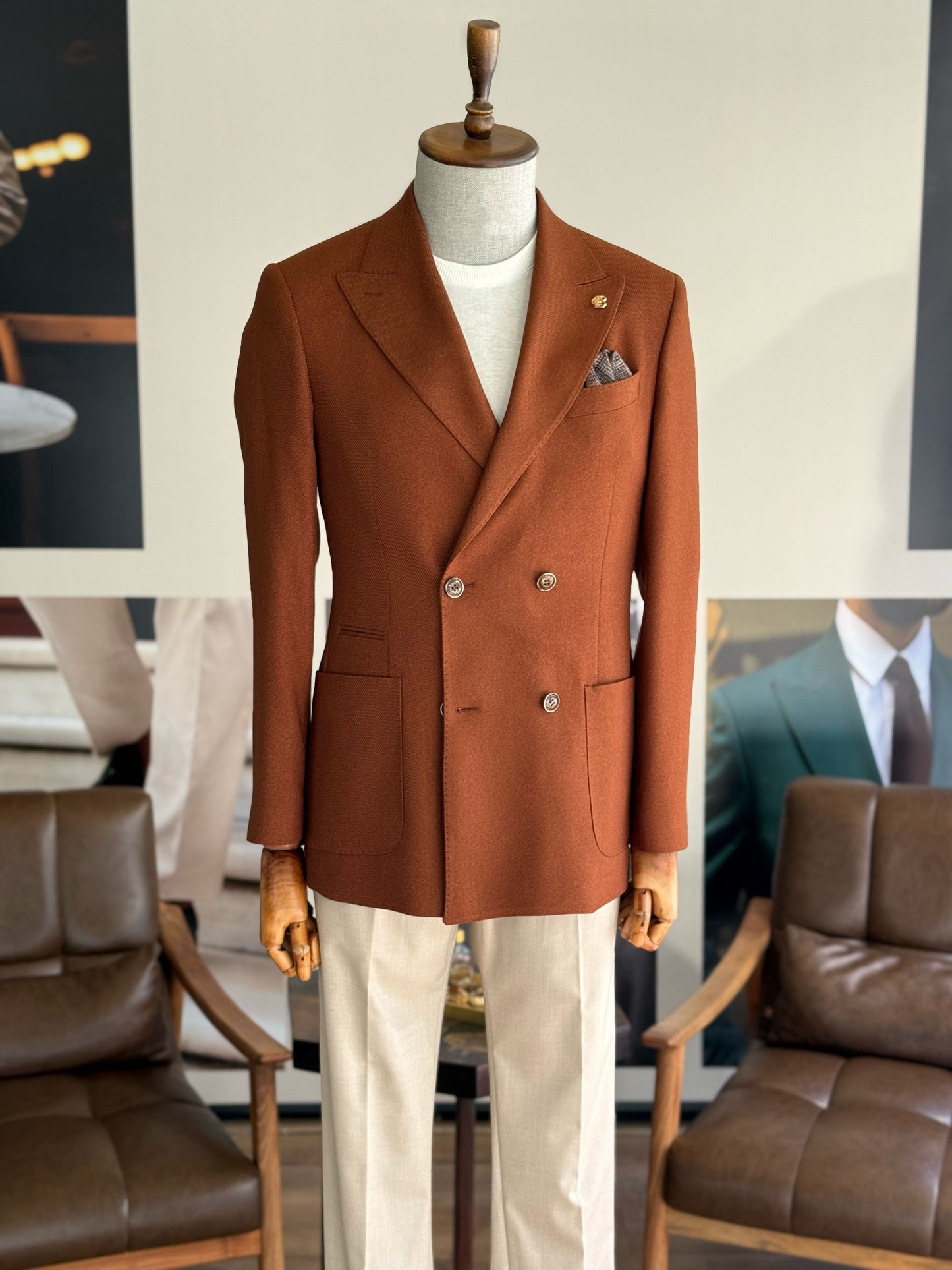Brown Double Breasted Blazer - BRABION
