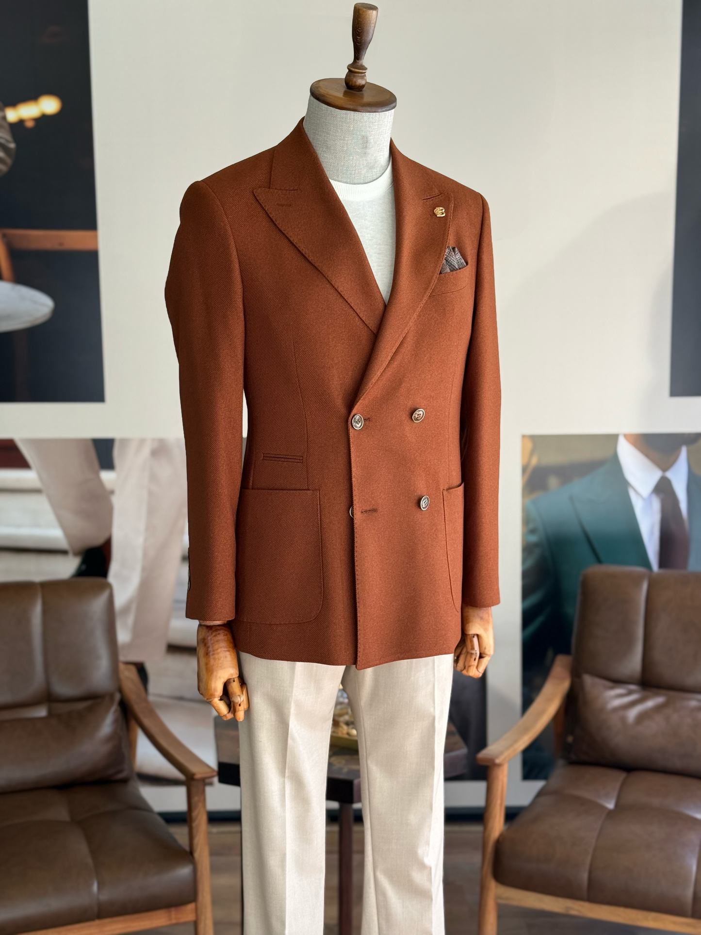 Brown Double Breasted Blazer - BRABION