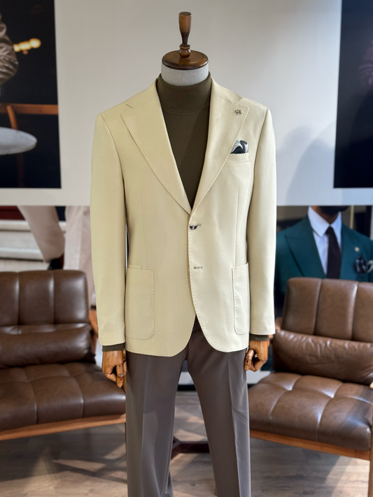 Beige Single Breasted Blazer - BRABION