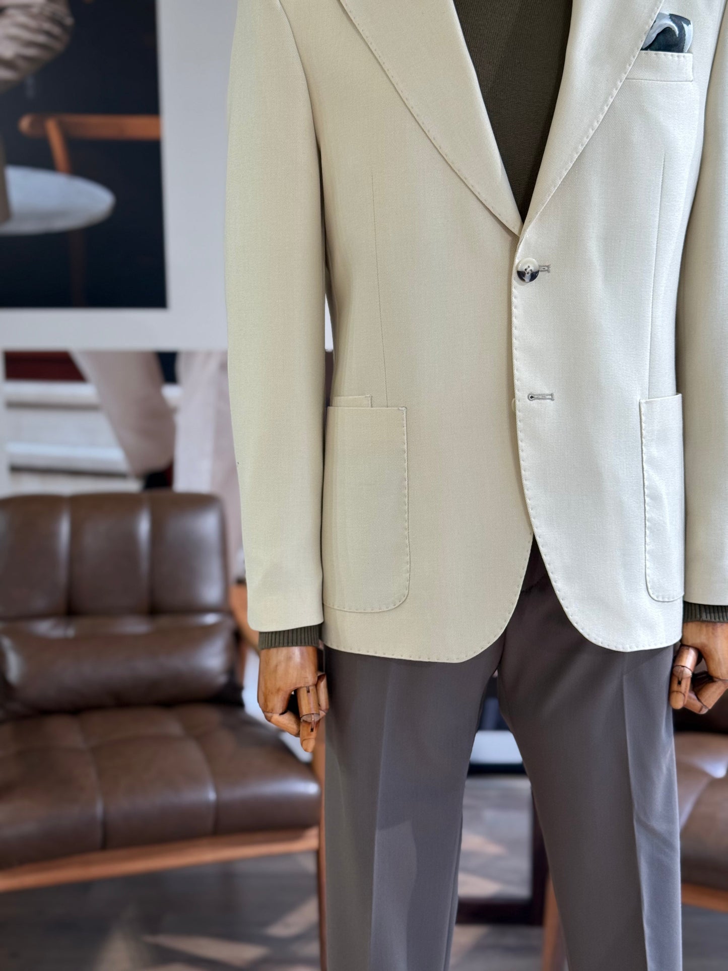 Beige Single Breasted Blazer - BRABION