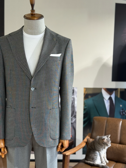 Grey Houndstooth Single Breasted Blazer - BRABION