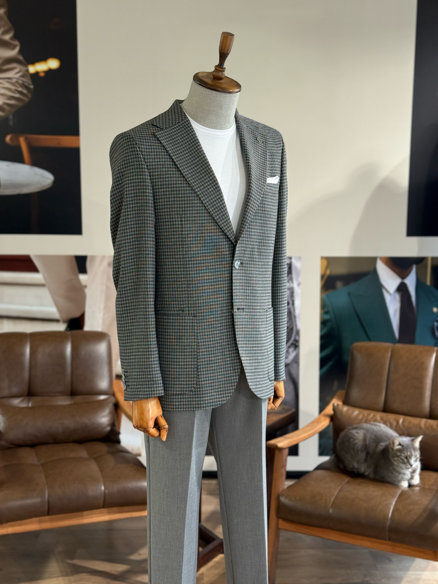 Grey Houndstooth Single Breasted Blazer - BRABION