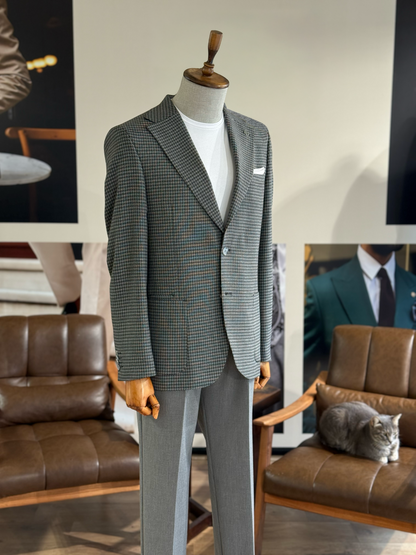 Grey Houndstooth Single Breasted Blazer - BRABION