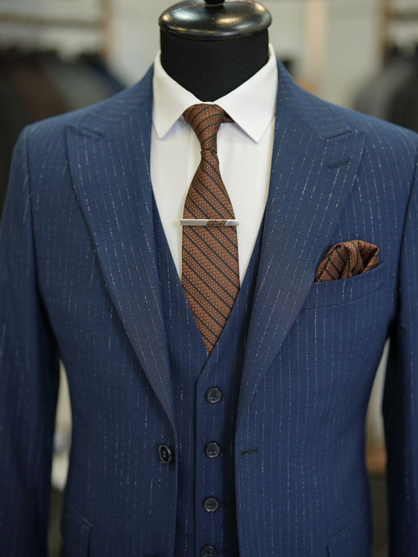 Brabion Maison Navy Blue Slim Fit Striped Suit – Perfect for Every Occasion