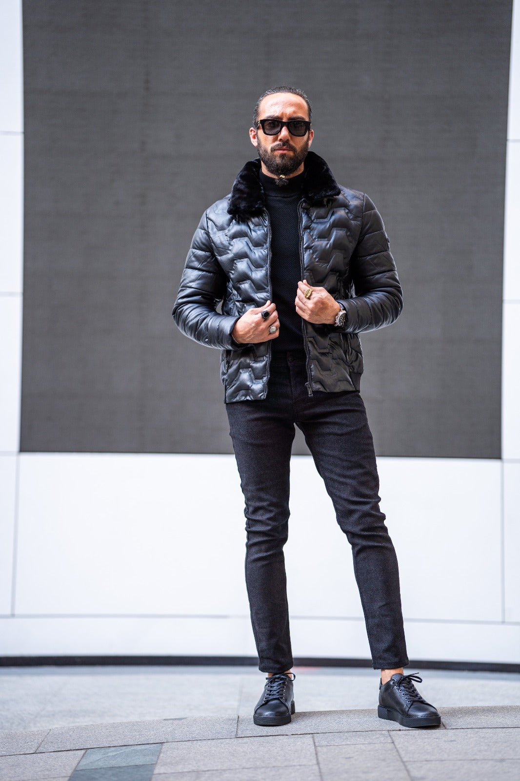 Paris Black Slim Fit Fur Coat