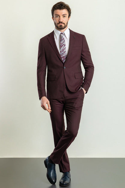 Brabion Elio Maroon Slim Fit Notch Lapel 2 Piece Suit