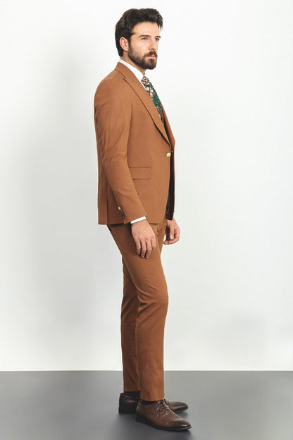 Brabion Rocco Rust Brown Slim Fit Peak Lapel 2 Piece Suit