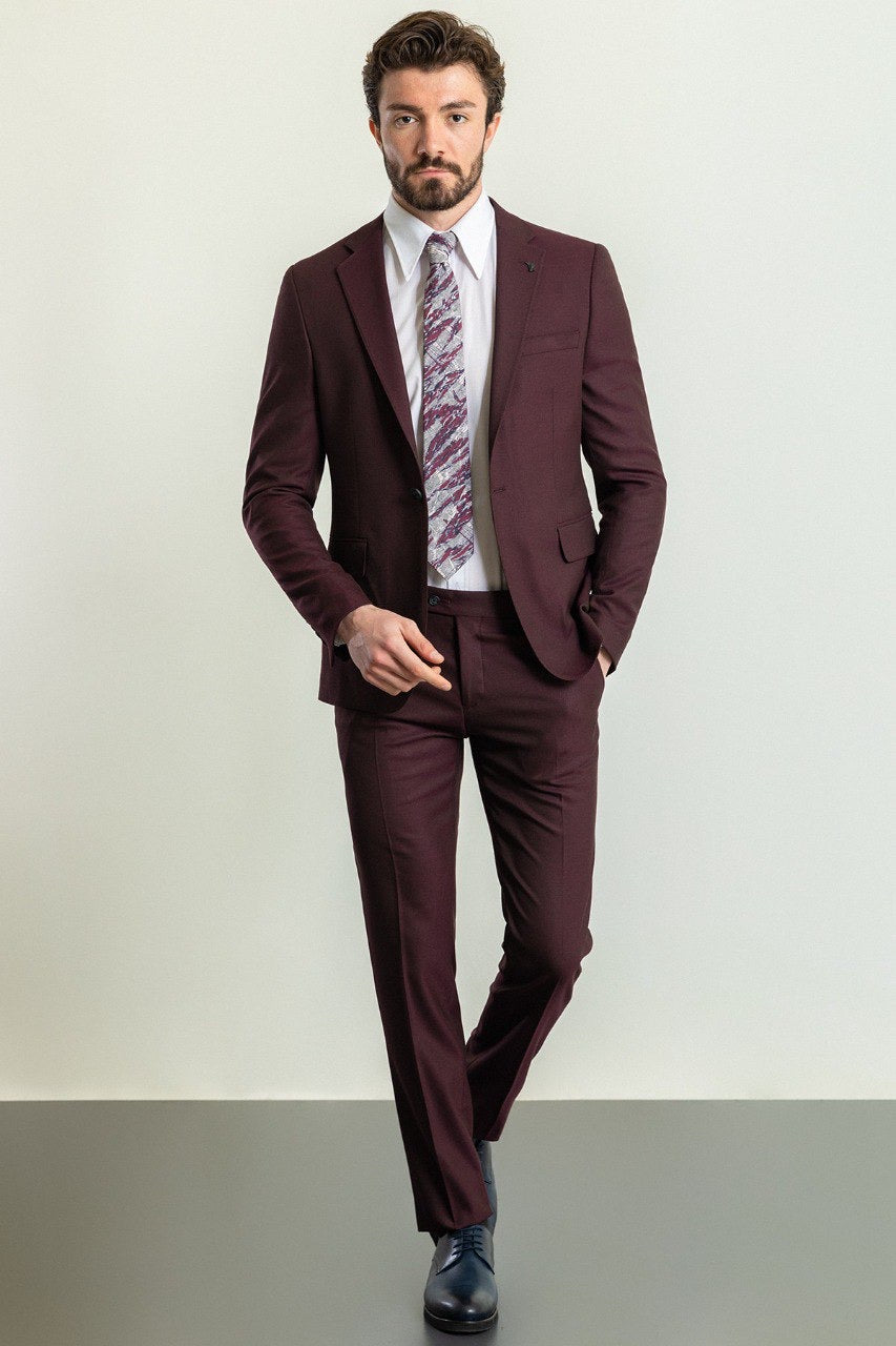 Brabion Elio Maroon Slim Fit Notch Lapel 2 Piece Suit