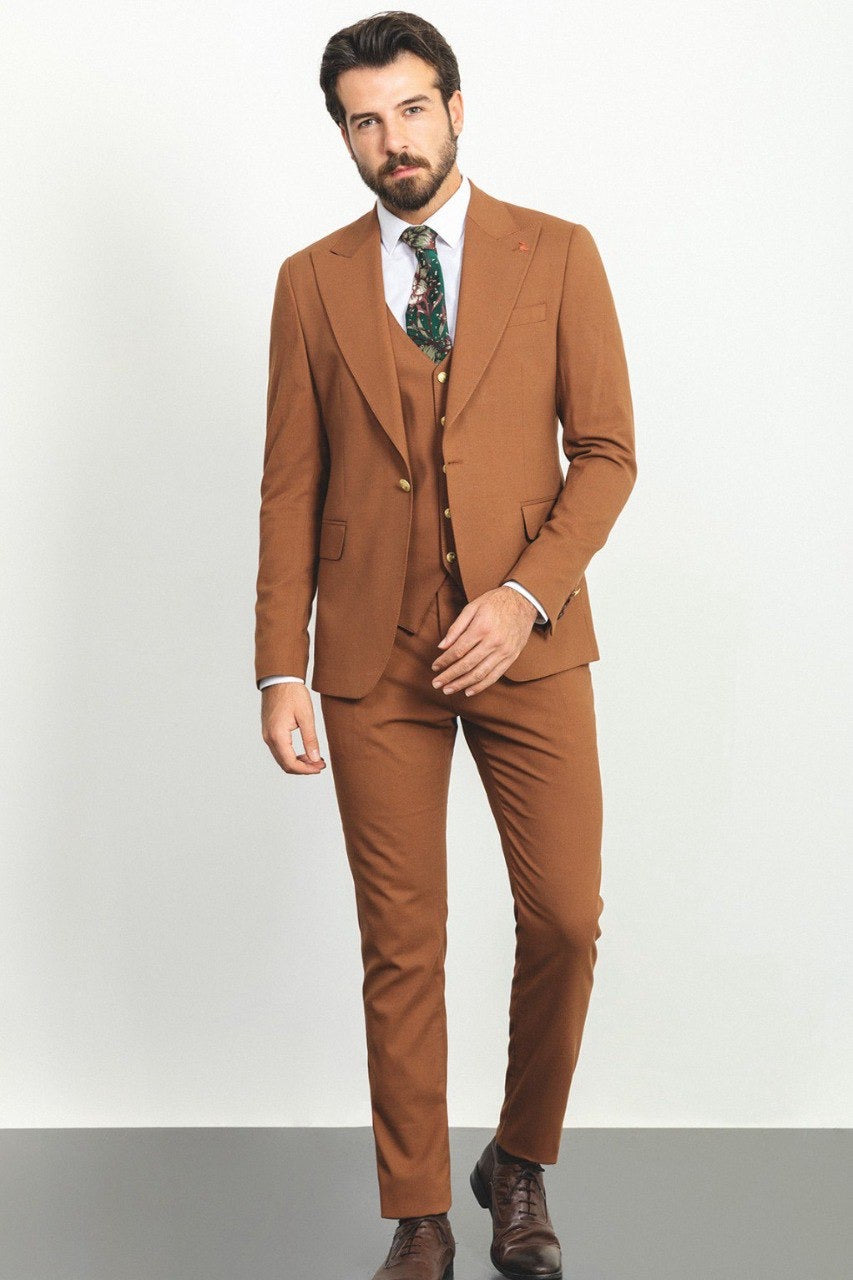 Brabion Rocco Rust Brown Slim Fit Peak Lapel 2 Piece Suit