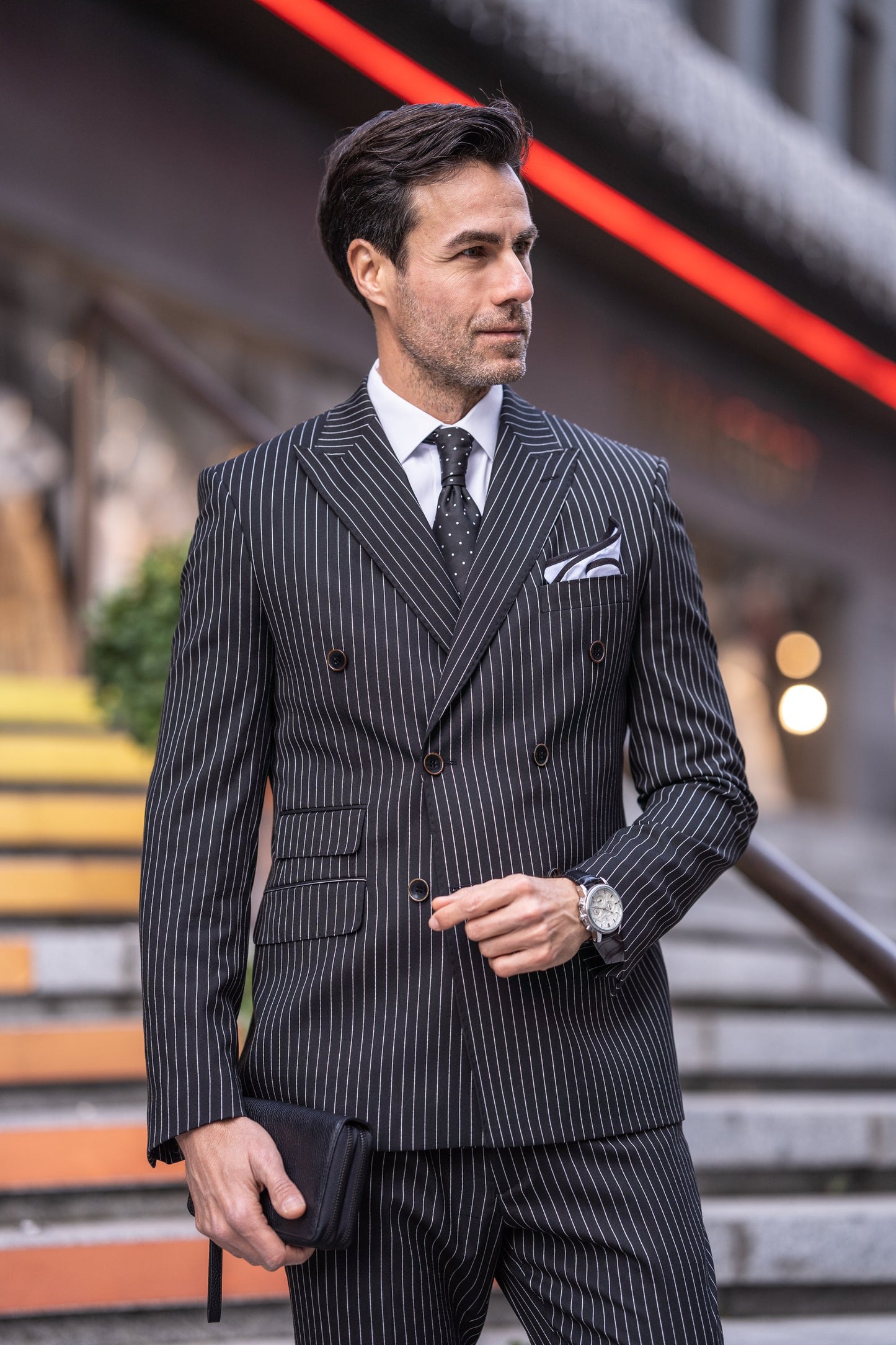 Black Striped Double Breasted Suit 2-Piece VIOSSI