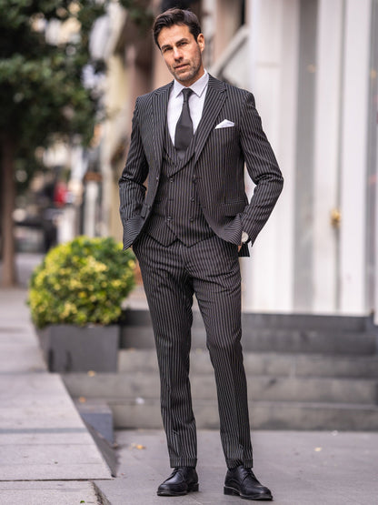 Black Striped Slim-Fit Suit 3-Piece VIOSSI