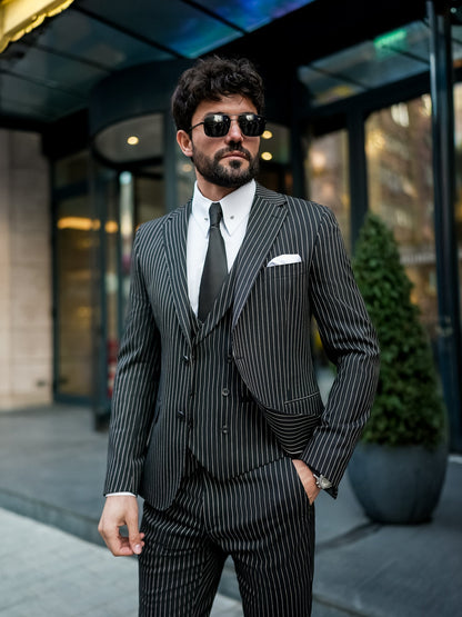 Black Striped Slim-Fit Suit 3-Piece VIOSSI