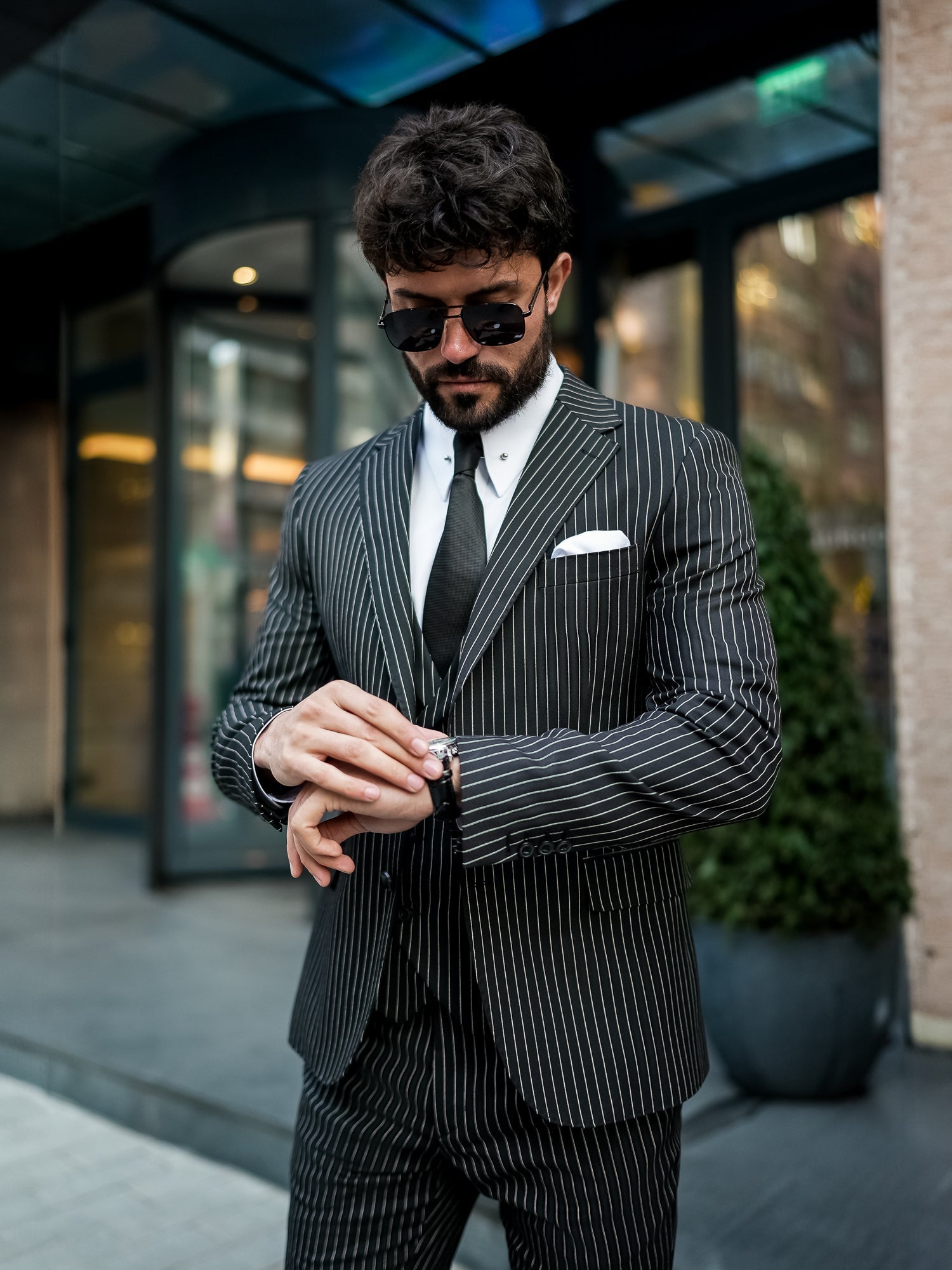Black Striped Slim-Fit Suit 3-Piece VIOSSI