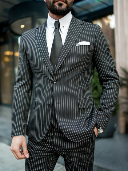 Black Striped Slim-Fit Suit 3-Piece VIOSSI