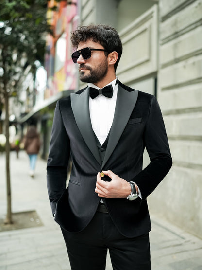 Black Velvet Slim-Fit Tuxedo 3-Piece - BRABION