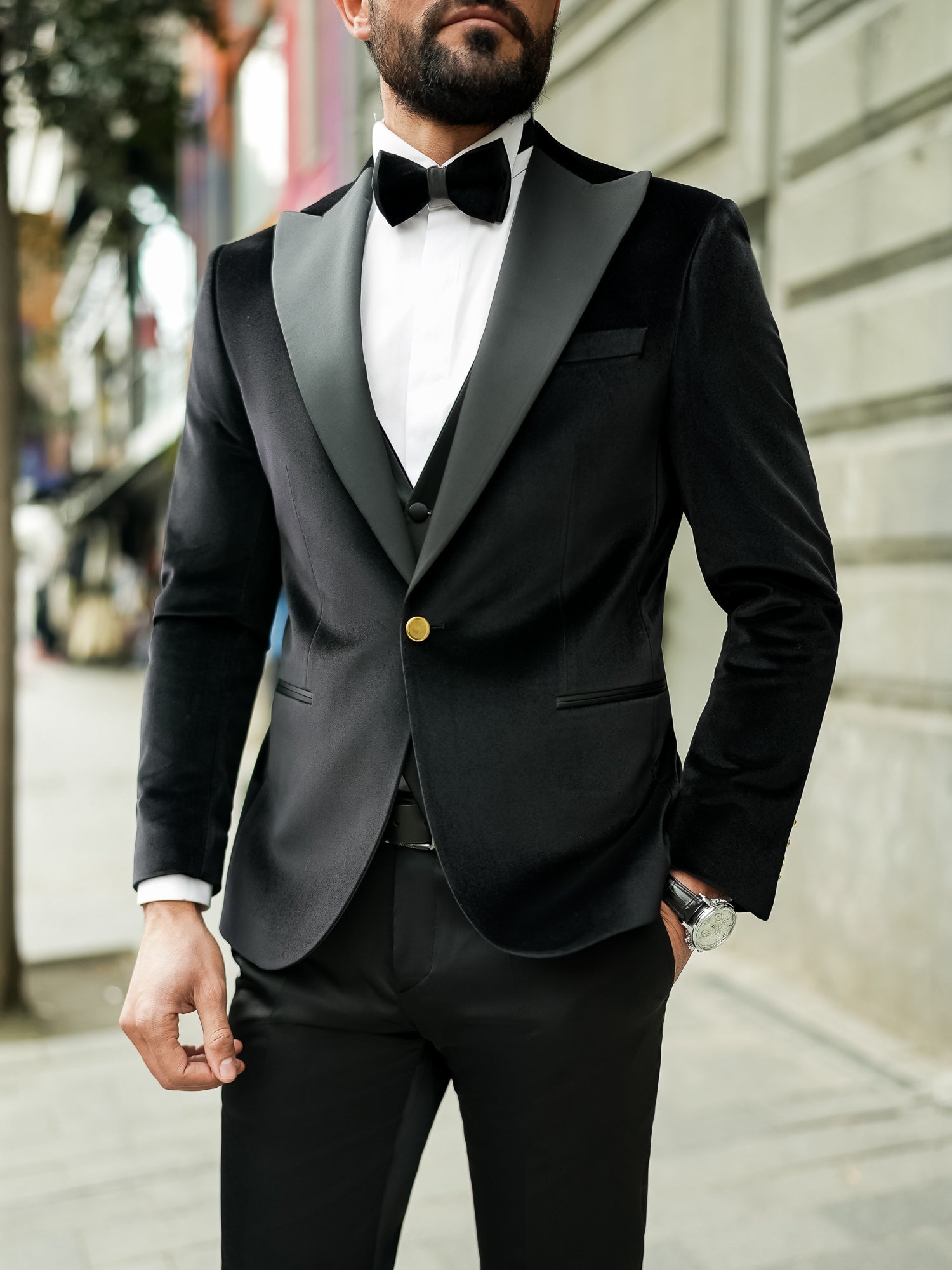 Black Velvet Slim-Fit Tuxedo 3-Piece - BRABION