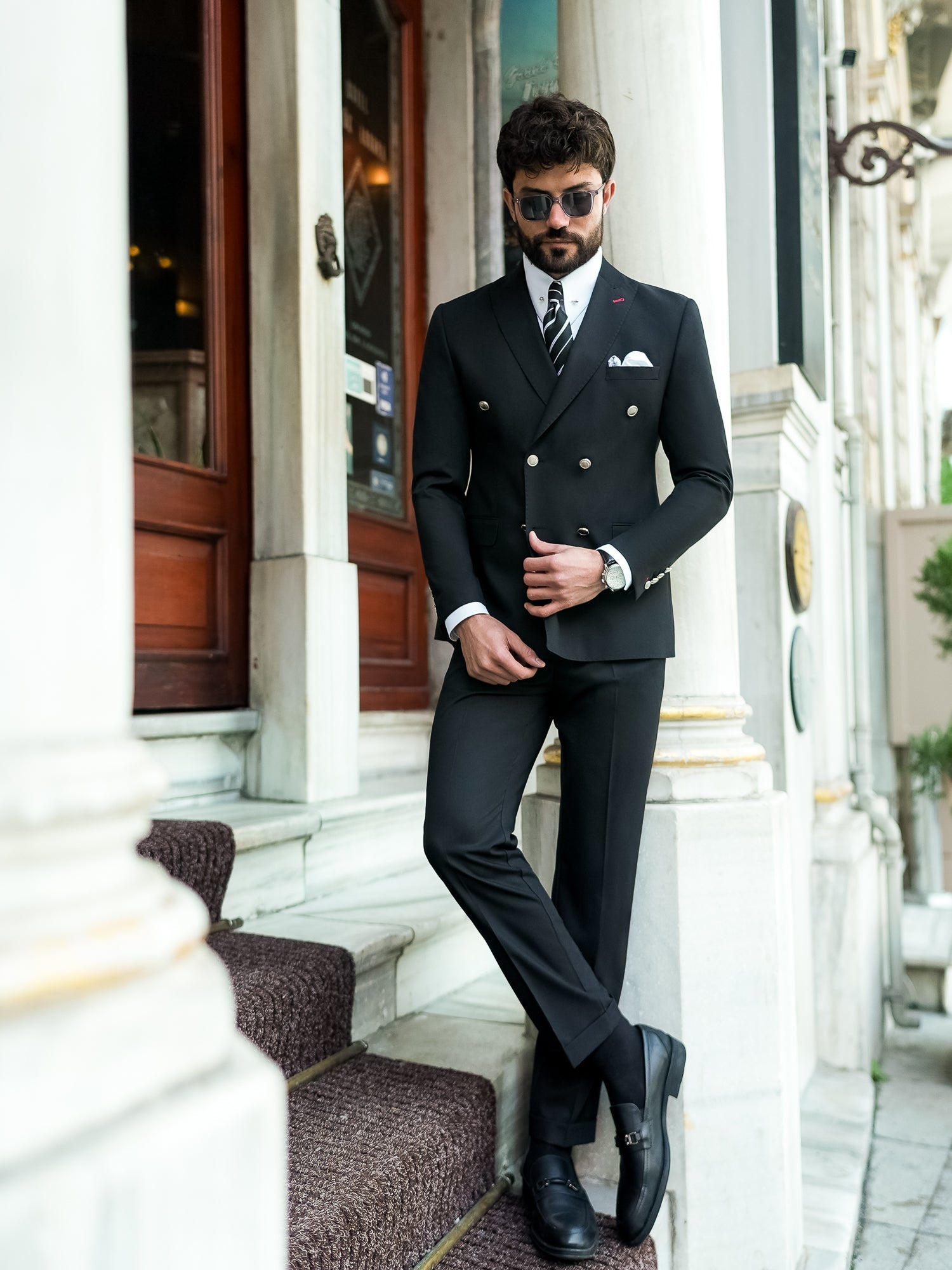 Black Double Breasted Suit 2-Piece VIOSSI