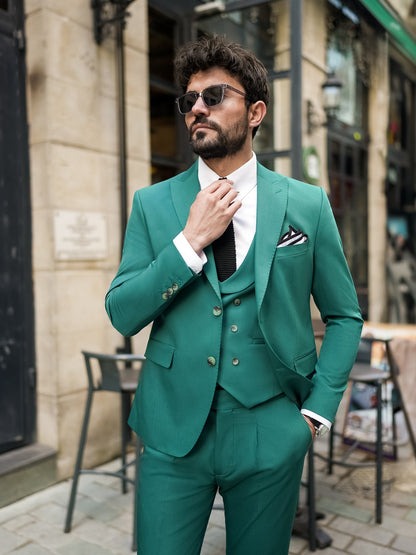 Green Modern-Fit Suit 3-Piece VIOSSI