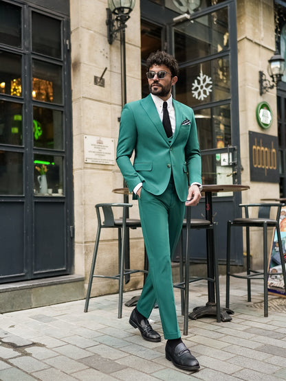 Green Modern-Fit Suit 3-Piece VIOSSI