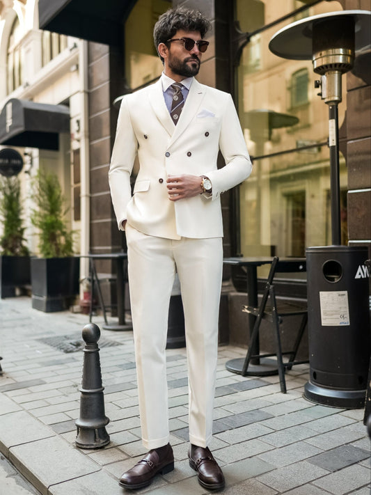 White Double Breasted Suit 2-Piece VIOSSI