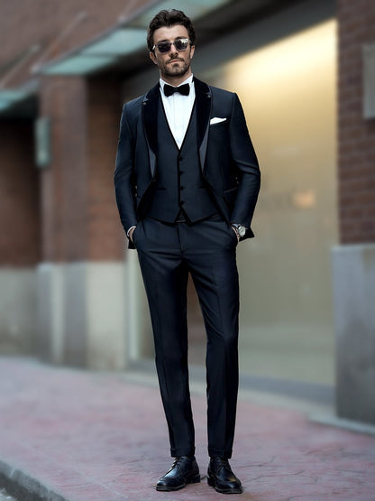 Black Slim-Fit Tuxedo 3-Piece - BRABION