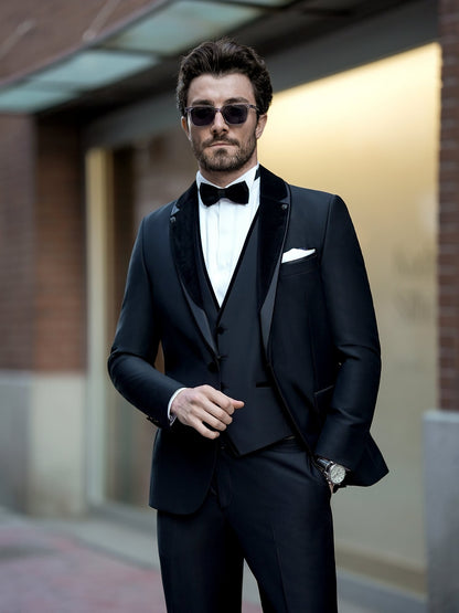 Black Slim-Fit Tuxedo 3-Piece - BRABION