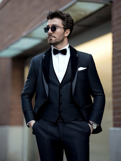 Black Slim-Fit Tuxedo 3-Piece - BRABION