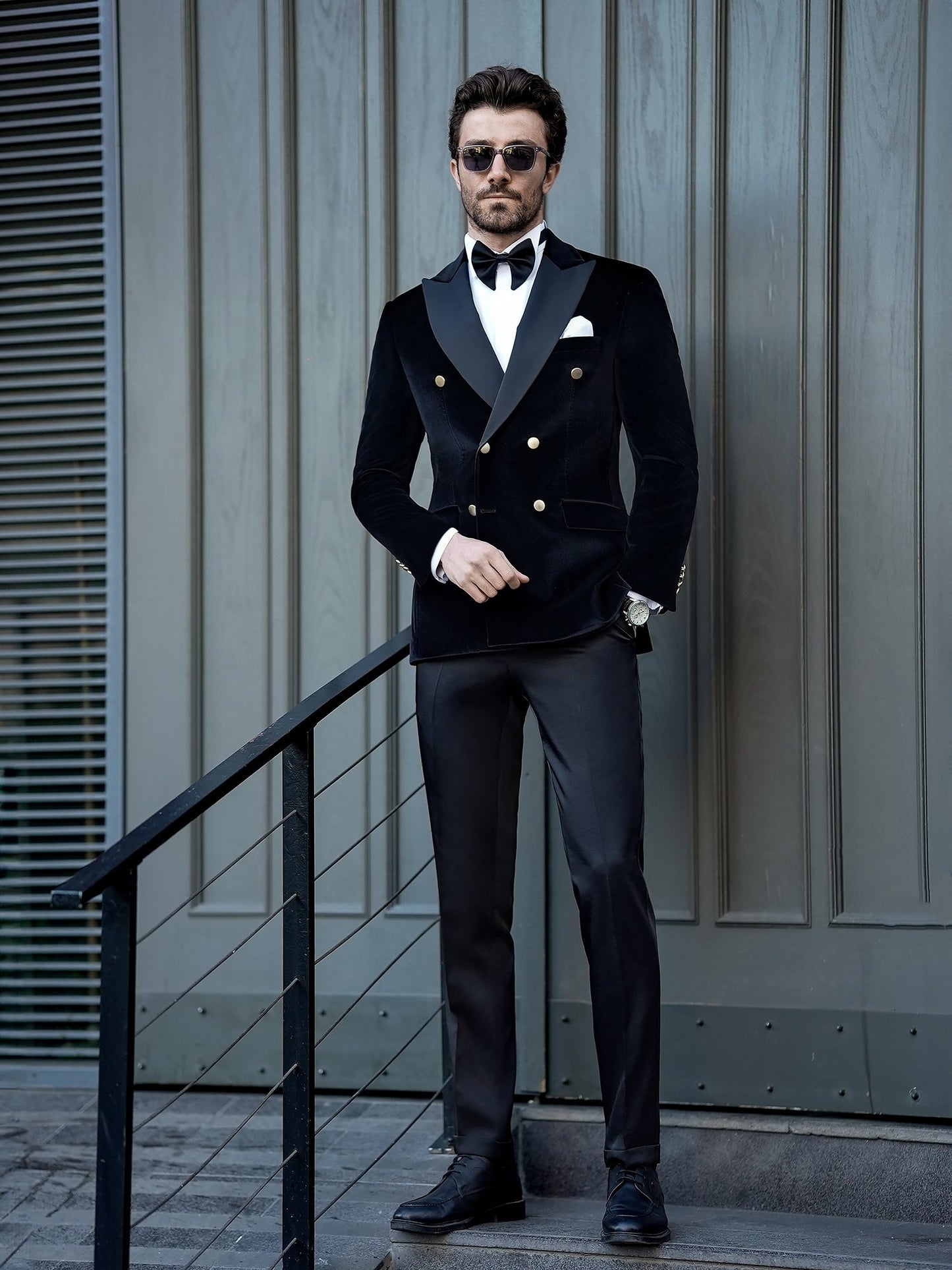Black Velvet Double Breasted Tuxedo 2-Piece - BRABION