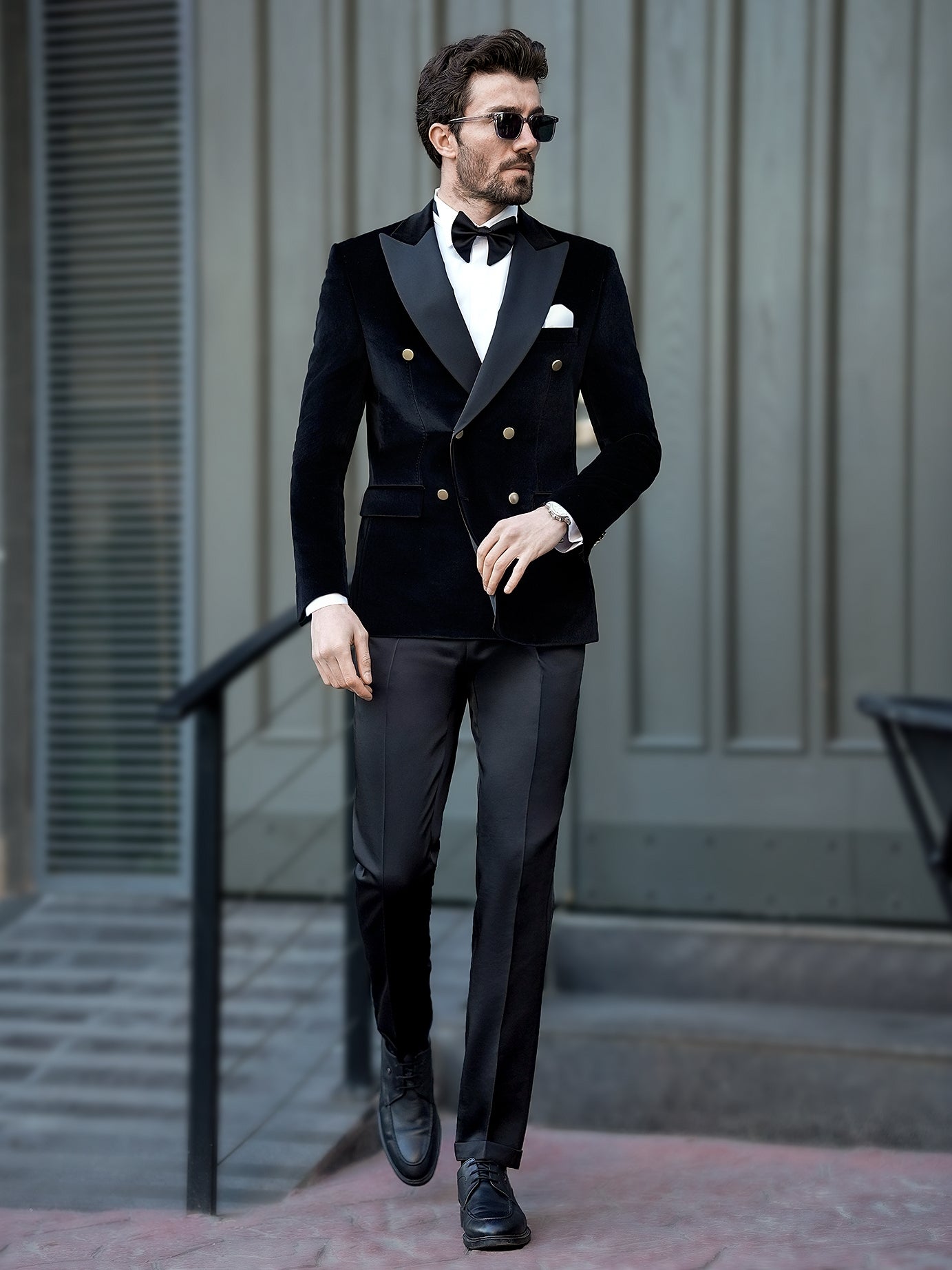 Black Velvet Double Breasted Tuxedo 2-Piece - BRABION