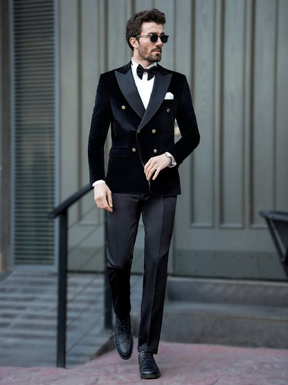 Black Velvet Double Breasted Tuxedo 2-Piece - BRABION