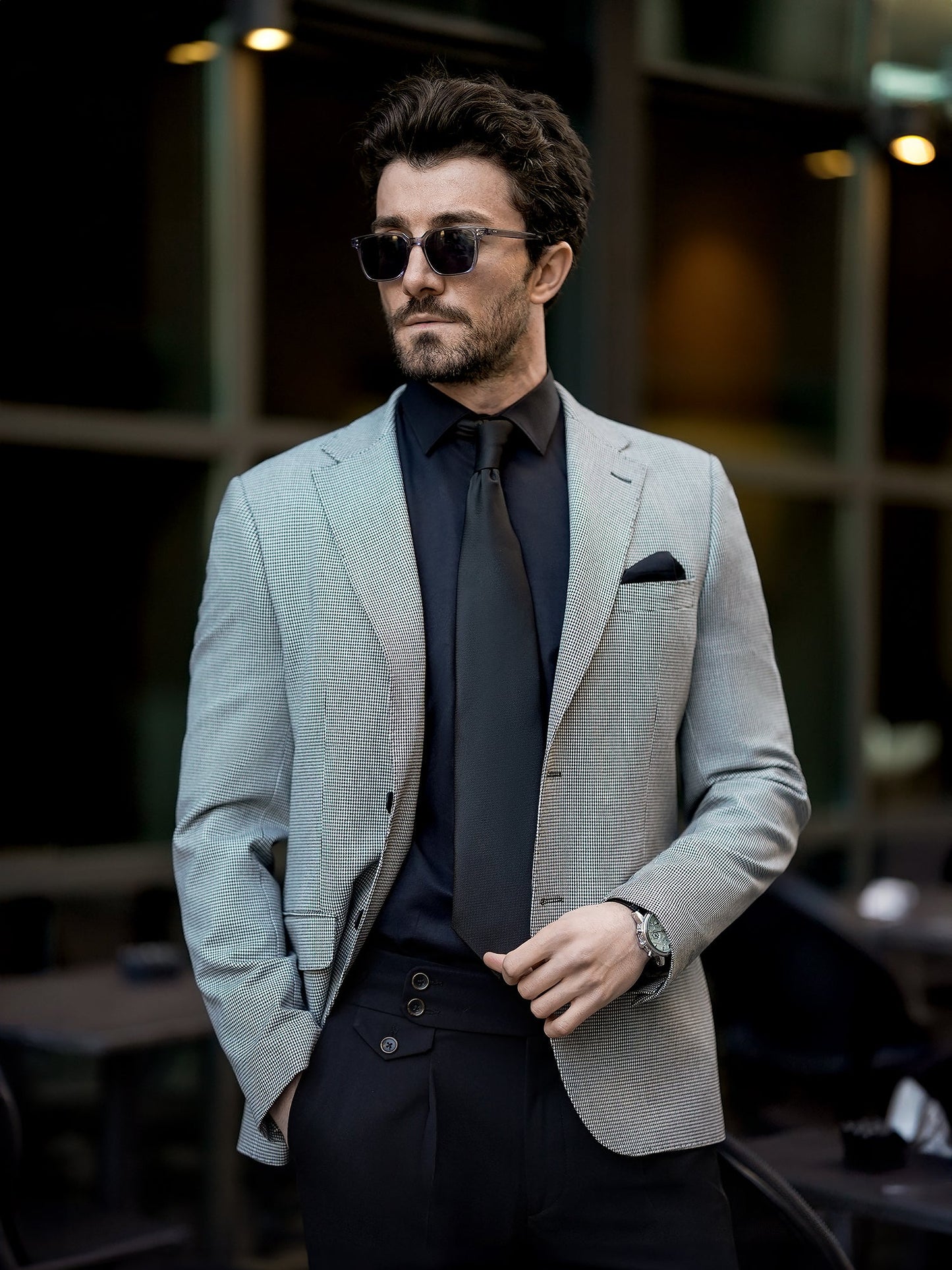 White Houndstooth Single Breasted Blazer - BRABION