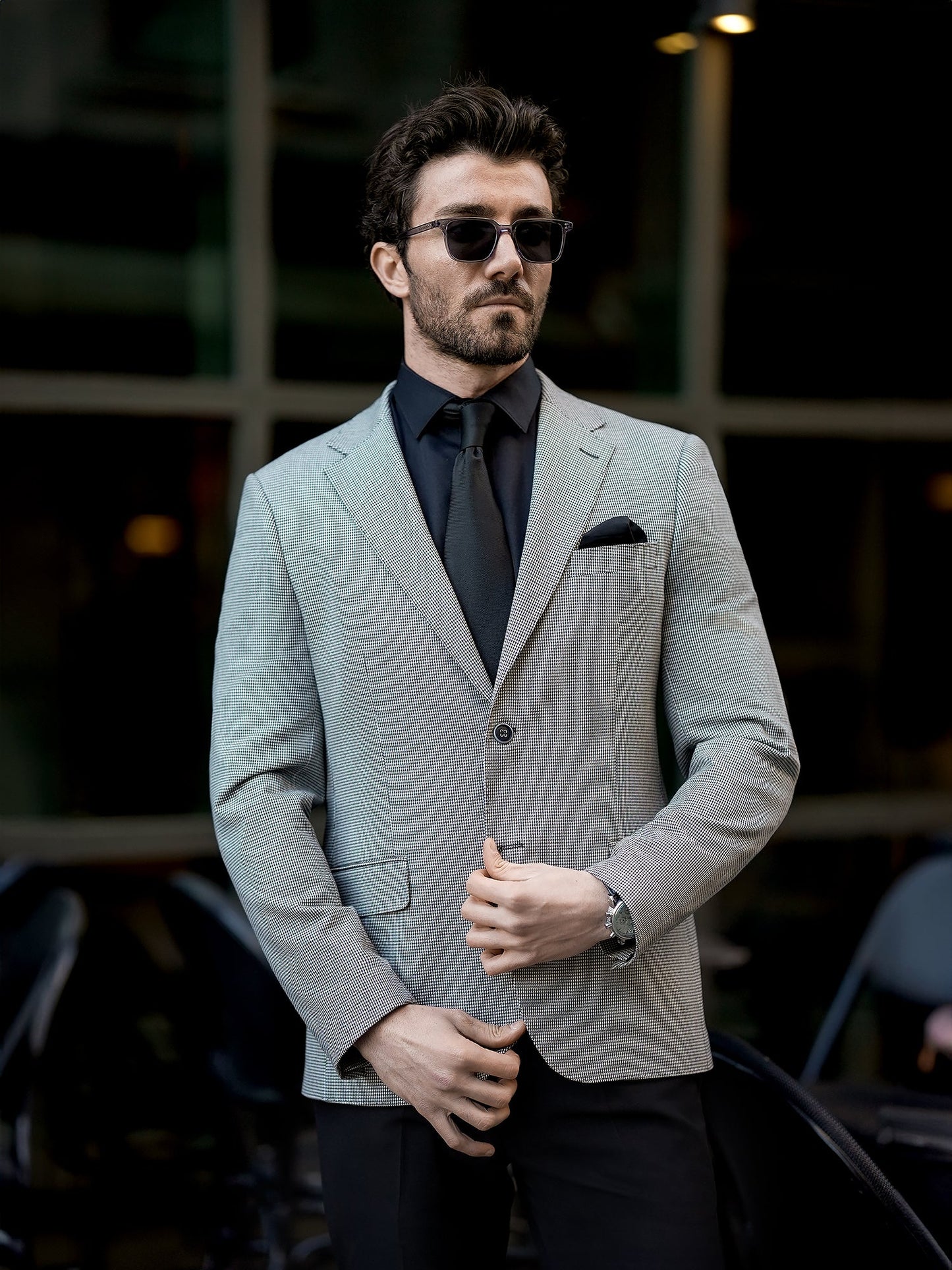 White Houndstooth Single Breasted Blazer - BRABION