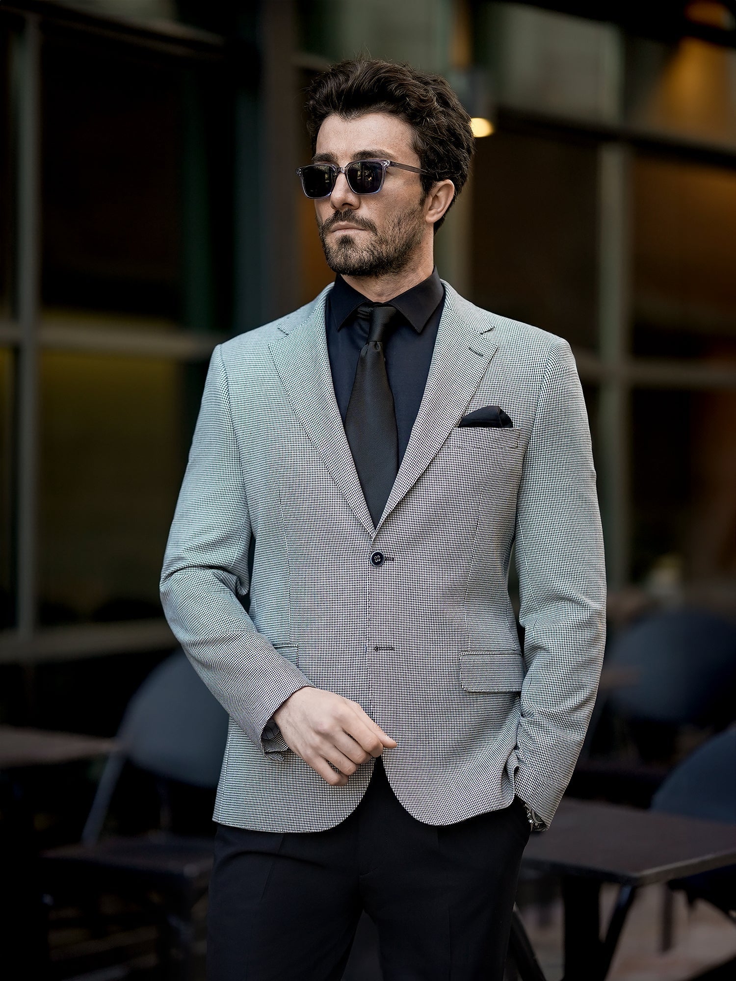 White Houndstooth Single Breasted Blazer - BRABION