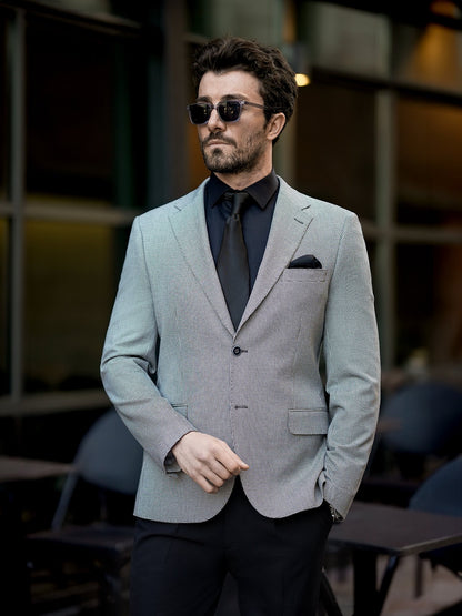 White Houndstooth Single Breasted Blazer - BRABION