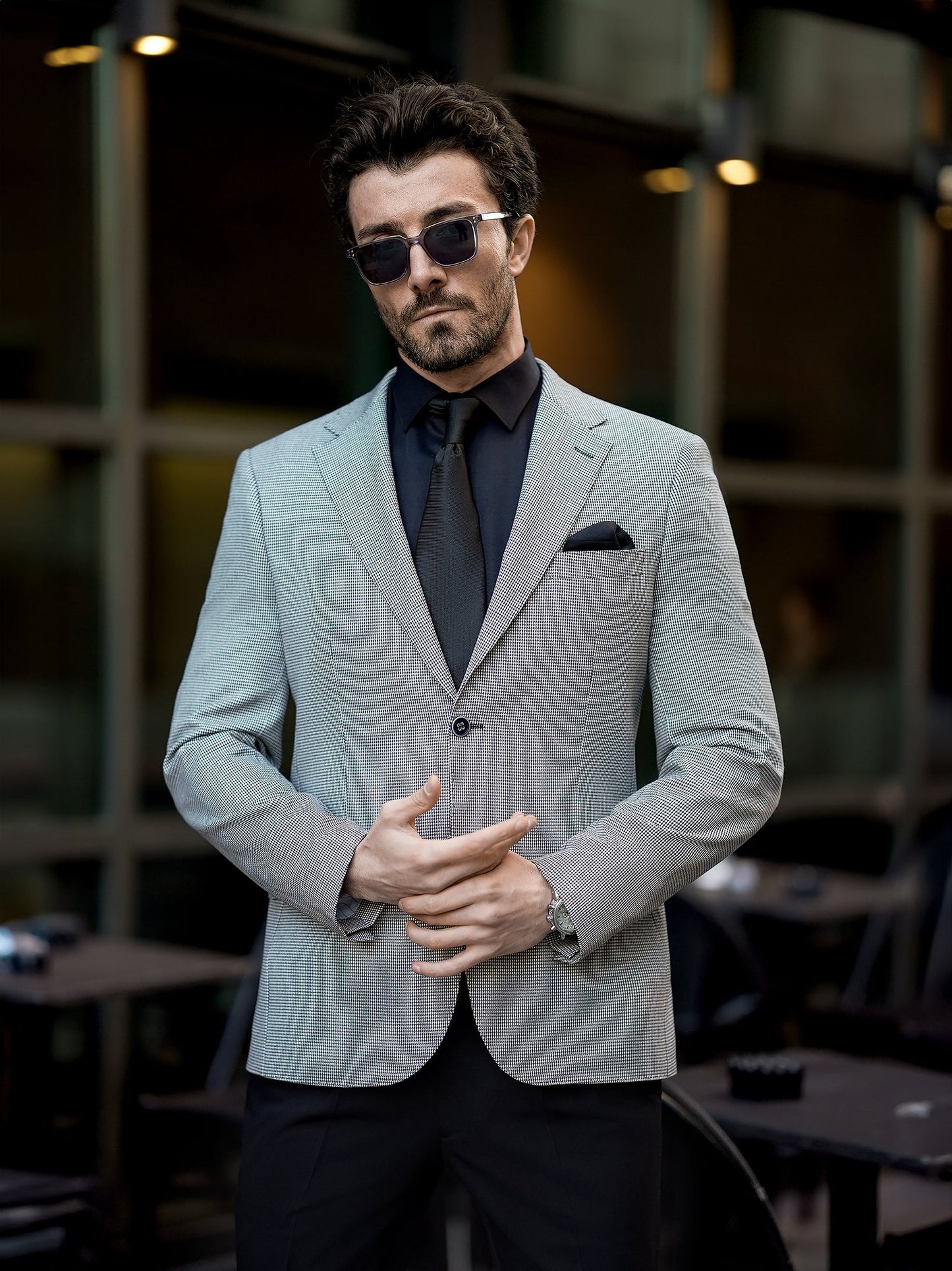 White Houndstooth Single Breasted Blazer - BRABION