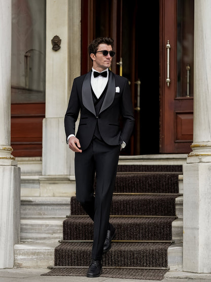 Black Slim-Fit Tuxedo 3-Piece - BRABION