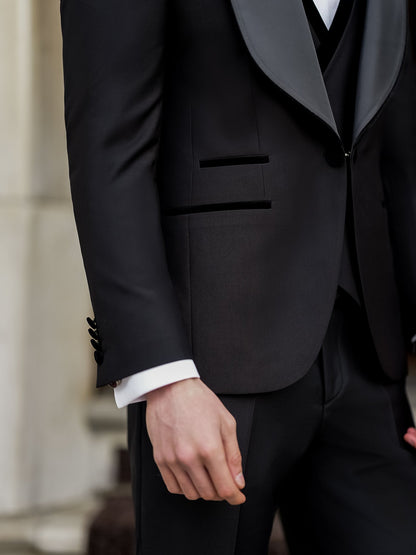 Black Slim-Fit Tuxedo 3-Piece - BRABION