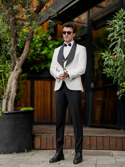 White Slim-Fit Tuxedo 3-Piece - BRABION