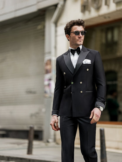 Black Double Breasted Tuxedo 2-Piece - BRABION