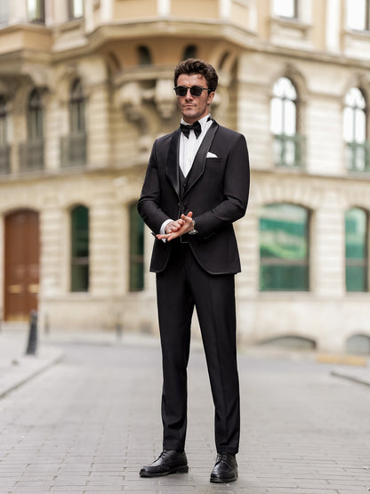 Black Slim-Fit Tuxedo 3-Piece - BRABION