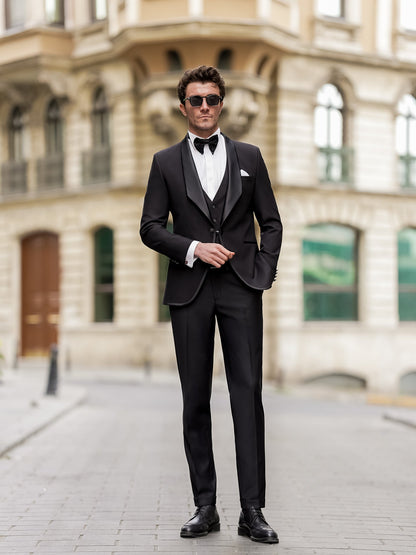 Black Slim-Fit Tuxedo 3-Piece - BRABION