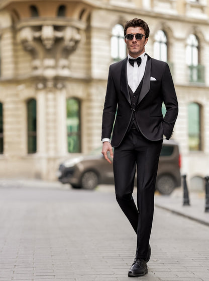 Black Slim-Fit Tuxedo 3-Piece - BRABION