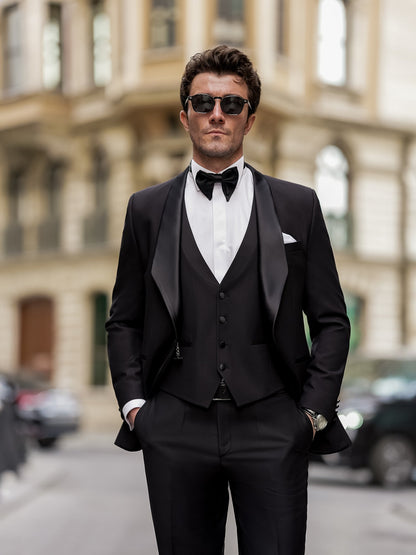 Black Slim-Fit Tuxedo 3-Piece - BRABION